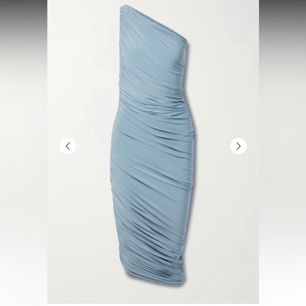 Mid Length Norma Kamali Diana Ruched One-Shoulder Midi-Dress - Large